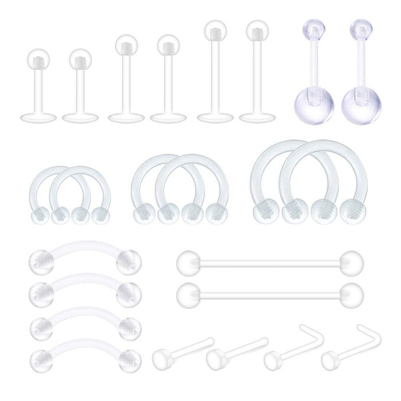 D.Bella Piercing Retainer Clear Bioflex Plastic 14G 16G 20G Nose Tongue Eyebrow Tragus Navel Belly - Image 1